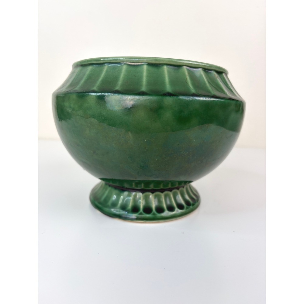Vintage McCoy USA Green Pedestal Jardiniere Planter Footed Pottery MCM - Picture 2 of 5